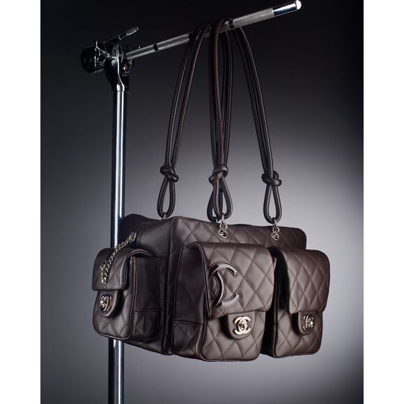 CHANEL Cambon Ligne Reporter Quilted Brown Lambskin Bag - Picture 1 of 16